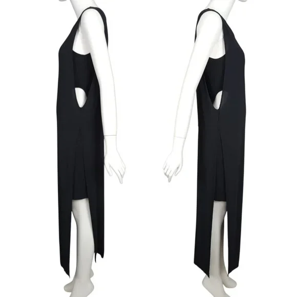 HELMUT LANG Faint Dress Size P Black High Slit Jersey Cutouts Sleeveless *READ* - Picture 7 of 14